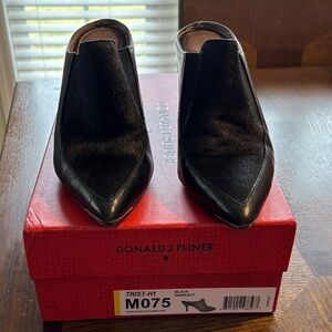 Donald J. Pliner Black Haircalf Mules